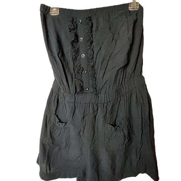 Forever 21 Women's Strapless Dark Navy Romper with Ruffle Front Detail Sz M - Picture 1 of 9